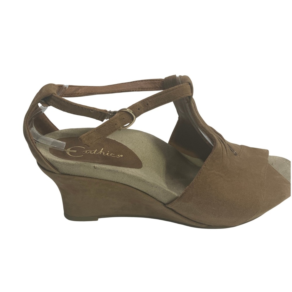 Earthies Vera Too Taupe Leather Ruched Wedge Sandals Womens 9B OL 518